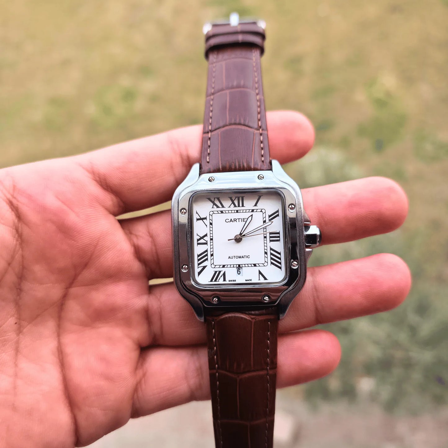 Man Cartier leather watch White - Brown
