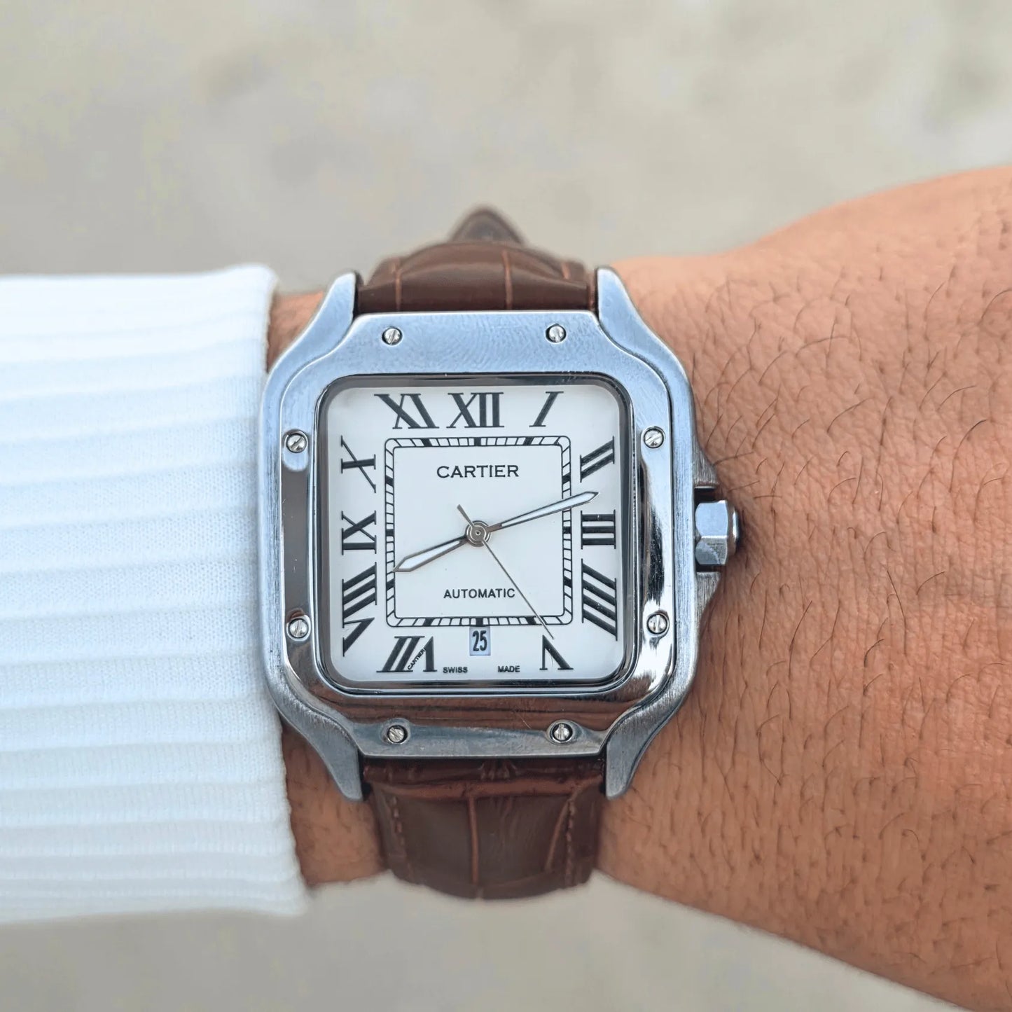 Man Cartier leather watch White - Brown